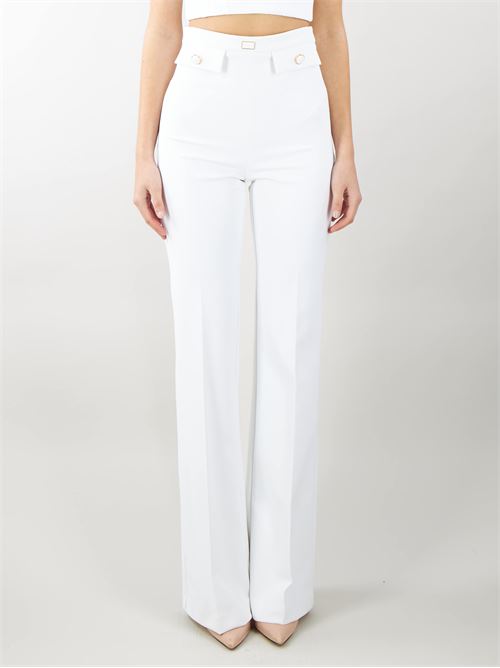 Palazzo trousers in stretch crêpe fabric with flaps Elisabetta Franchi ELISABETTA FRANCHI | Pants | PA02941E2360